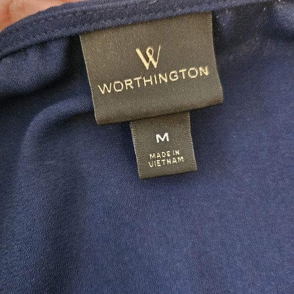 Worthington Navy Blue V-Neck Short Sleeve Blouse Size Med - Picture 8 of 8